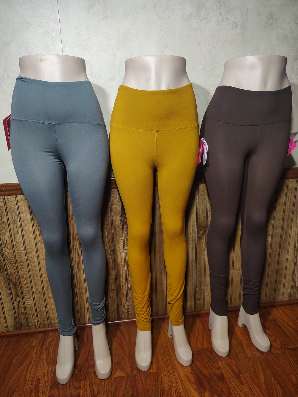High-Waist Stretch Leggings - Mustard, Grey, Brown